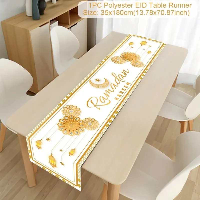 Bandeira de Mesa Temática Eid al-Fitr VIKAMA com Lanternas de Estrela e Lua com Fio Dourado para Decorações de Celebração do Ramadã na Sala de Estar