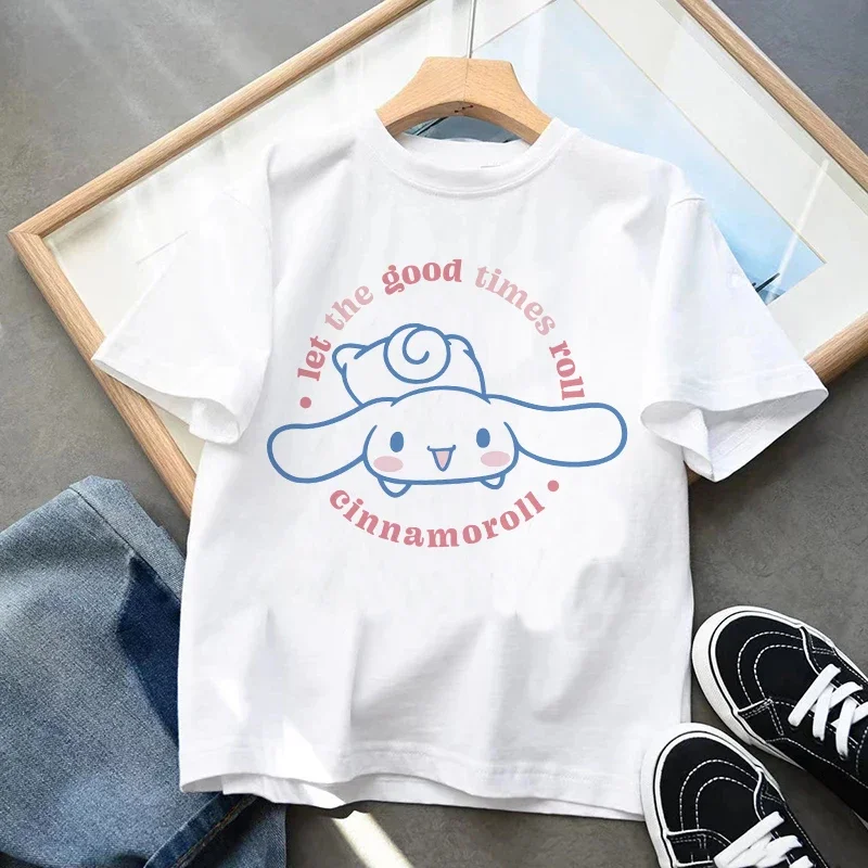 Cute T Shirt Cinnamoroll Children's T-shirt Kawaii Tshirt Sanrio Anime Cartoon Children Clothes Y2k Tee Shirt Kid Girl Boy Top