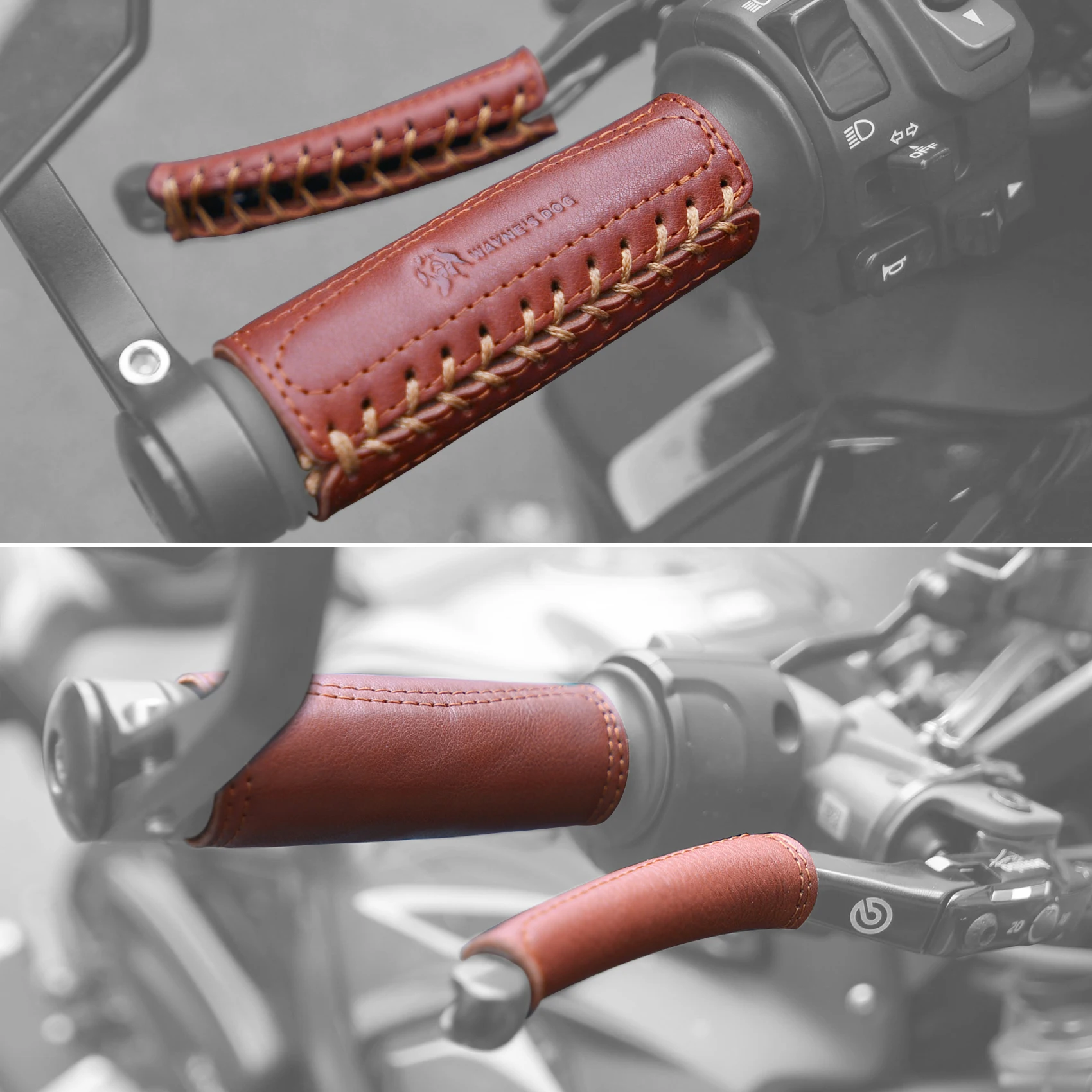 Handmade Leather Motorcycle Handlebar Grips Cover With Brake Clutch Lever Covers Biker Handle Lever Cover