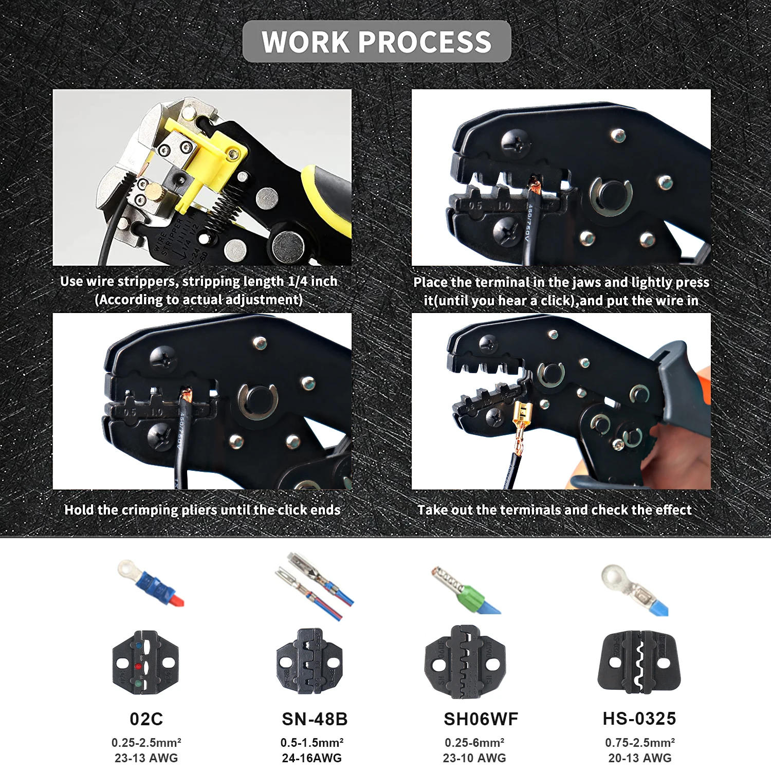 Crimping Pliers Set SN-48B Ratcheting Wire Terminal Crimper Tool for Insulated Terminals, Interchangeable Fixed Jaw Crimper