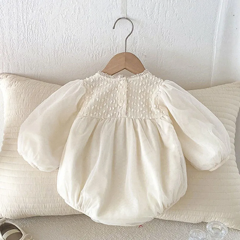 2025 New Spring Infant Baby Girl Bodysuits Long Sleeved Cotton Lace Splicing Newborn Baby Girl Jumpsuit 0-24M Baby Girl Clothing