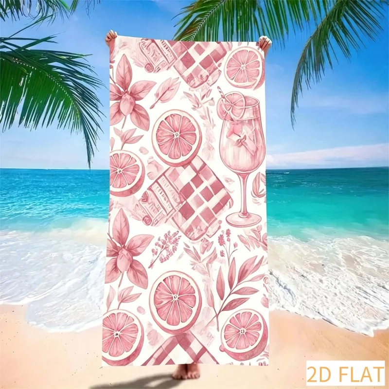 Refreshing Lemon Cocktail Beach Towel - Super Absorbent Quick Dry Microfiber Blue Plaid Print Soft Sand Free Blanket for Picnic