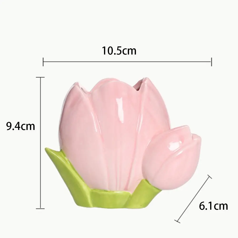 Cute Tulip Flower Pen Holder Ins Style Ceramic Retro Makeup Brush Storage Bucket Aesthetic Large Capacity Stationery Shelf Girl