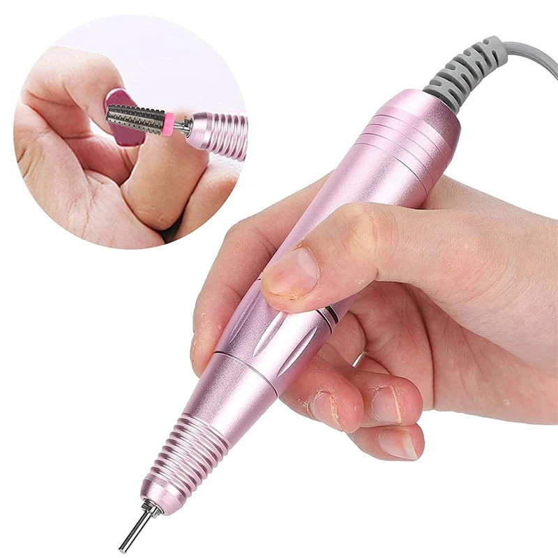 Broca elétrica para unhas, 35000rpm, broca para artes em unhas, lixa manual, máquina de moagem, acessórios para manicure, rosa