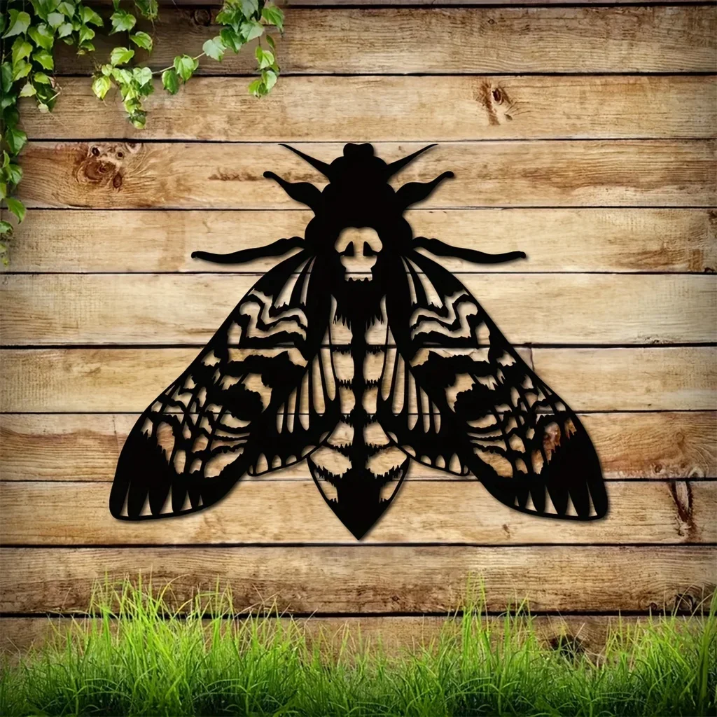 

Hello Young 1pc Metal Gothic Death Head Moth Art Wall Hanging Decor Metal Art Metal Moth Sign Moth Head Sign Living Room Wall Ar