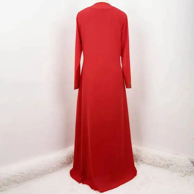 Robe de bal rouge style bohémien pour femmes, col en U, droite, élégante et magnifique, robes de soirée perlées avec Cardigan Long