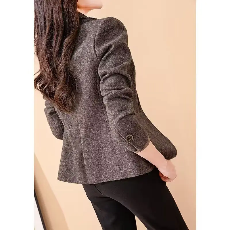 Blazer Women Fashion Korean Design Chic Simple Long-Sleeve Turn-Down Collar Casual Office Lady Elegant Jacket Clothing