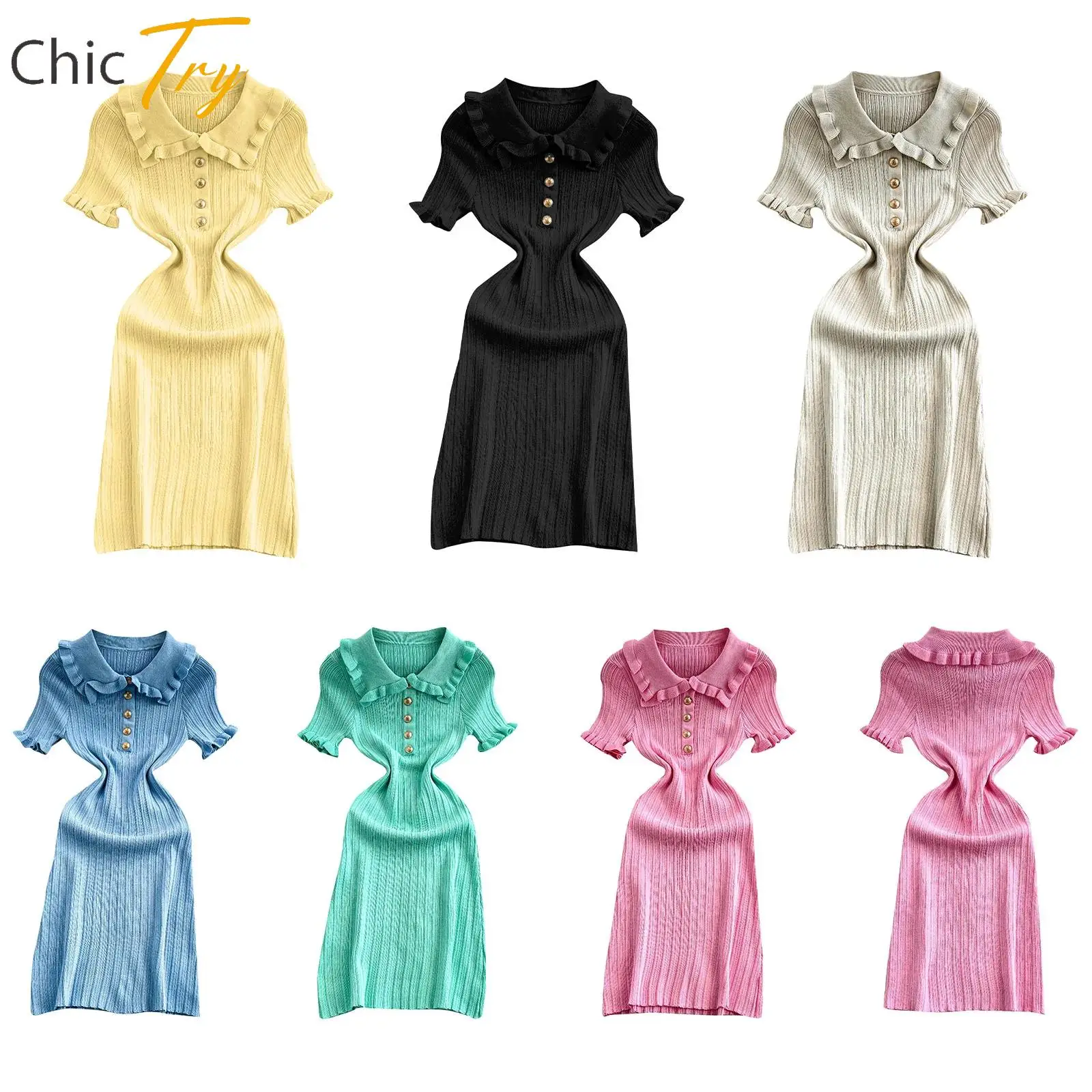 

New Causal Office Birthday Party Costume for Women Elegant Knitted Bodycon Dress Short Sleeve Vintage Stretchy Textured Dress