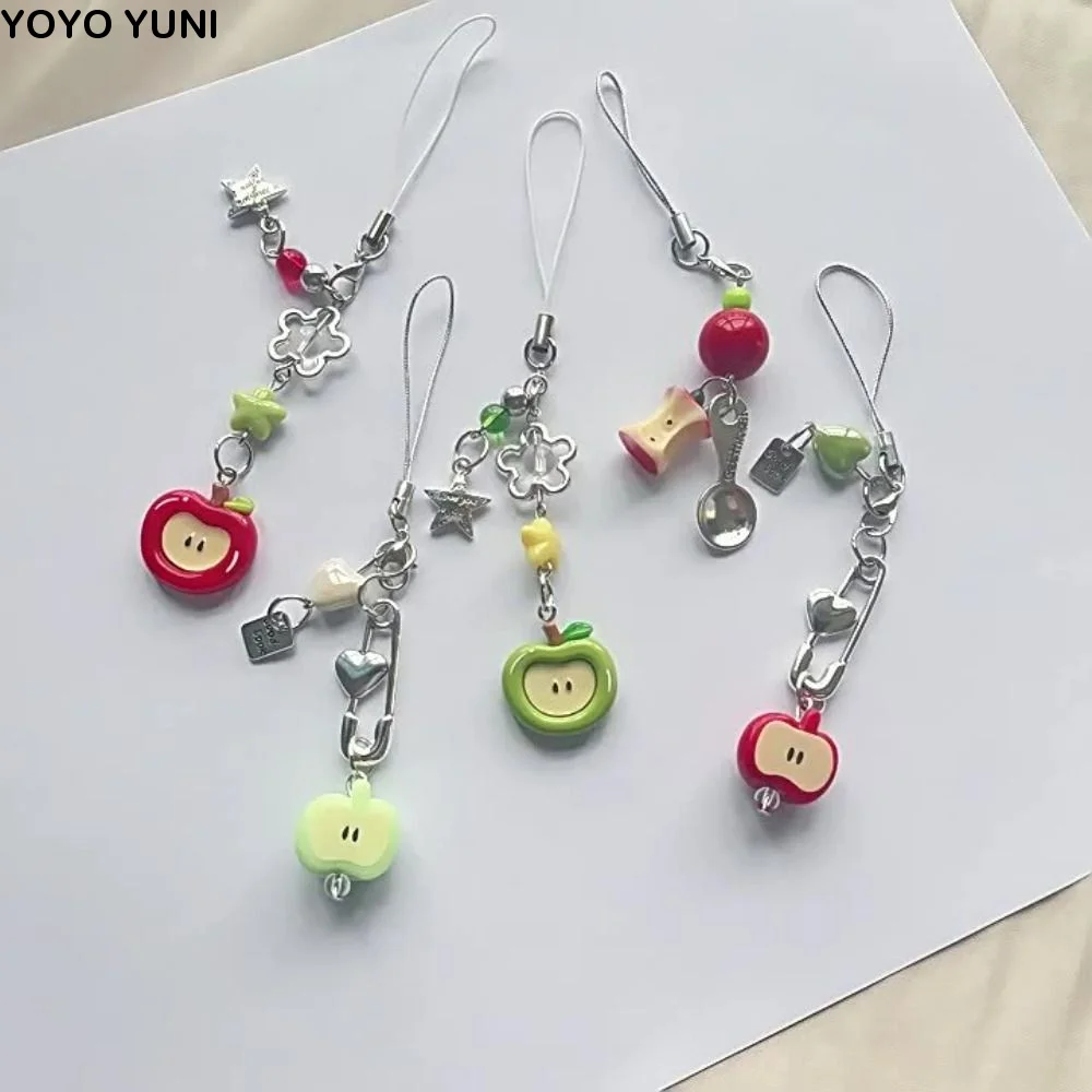 

Crystal Beaded Elegant Phone Charm Stylish Keyring Anti Loss Rope Phone Lanyard Y2K Cute Cute 3D Fruit Pendant Bag Chain