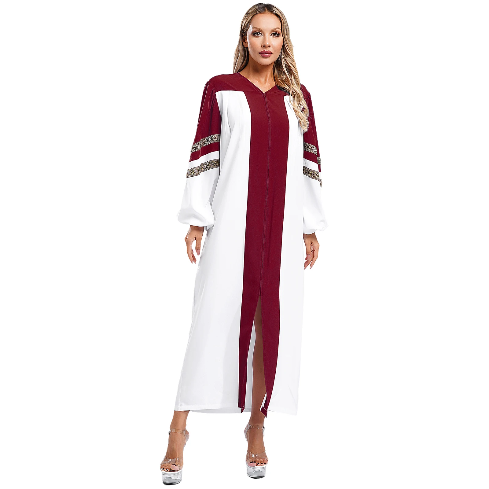 Mulheres zíper coro ballet traje lírico listra manga longa igreja clero vestido coro maxi vestido robe cosplay tema festa traje