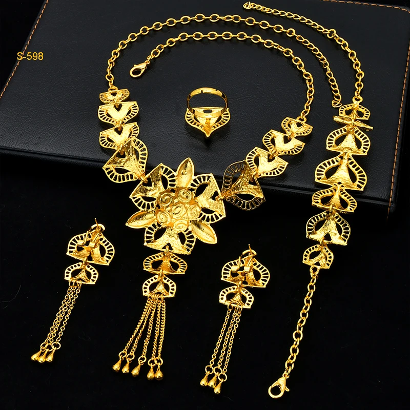 ANIID Ethiopian Tassel 24k Gold Plated Jewelry Sets For Women Arabic Wedding Indian Bridal Dubai Necklace And Earring Set Gifts