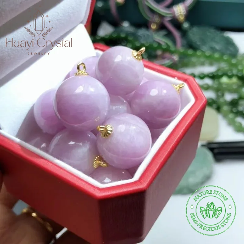 3A Kunzite Natural bead 16mm ball Pendant brass clasp 14k Gold plated chain Fine Healing Jewellery for Women