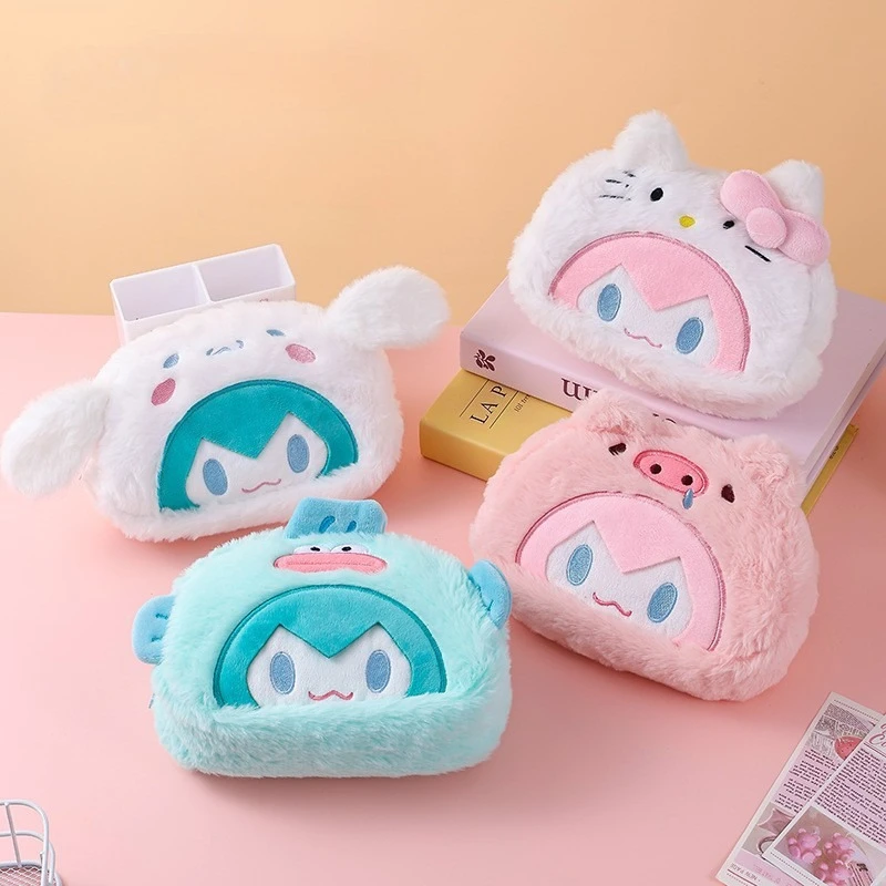 

New Hatsune Miku Plush Pencil Case Cute Student Large Capacity Stationery Bag Cartoon Pencil Box Pouch School Supplies Kawaii