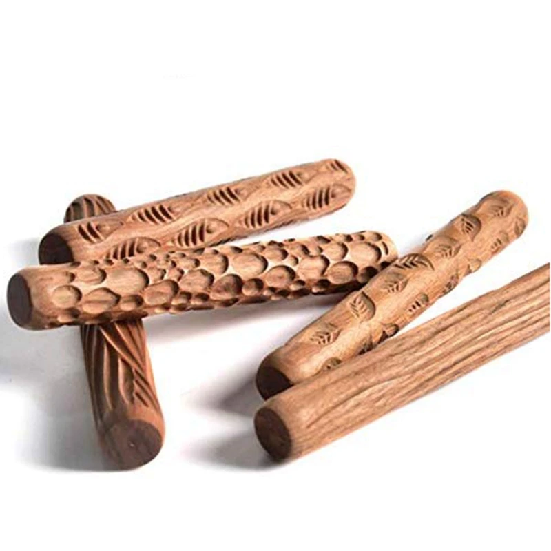 Wood Hand Rollers For Clay Stamp Clay Pattern Roller Ceramic Tools Carved Texture Printing Mud Rolling Embossed Pattern