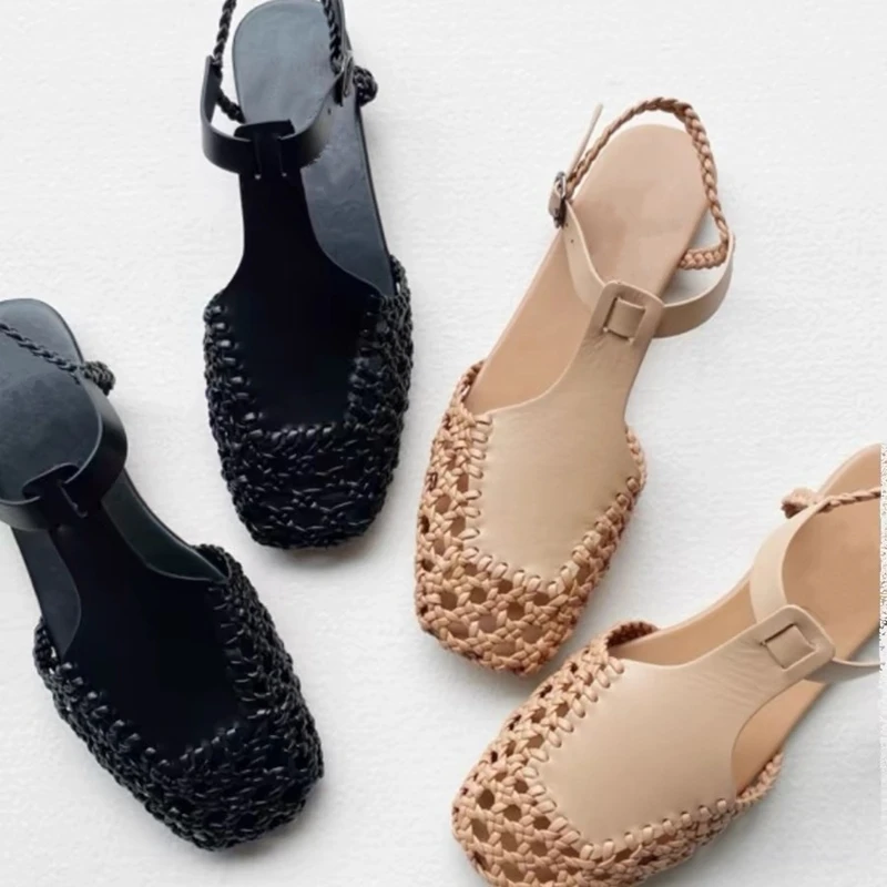 AIYUQI Women's Summer Sandals 2024 New Vintage Flat Mary-jane Shoes Fisherman Weave Roman Sandals Women