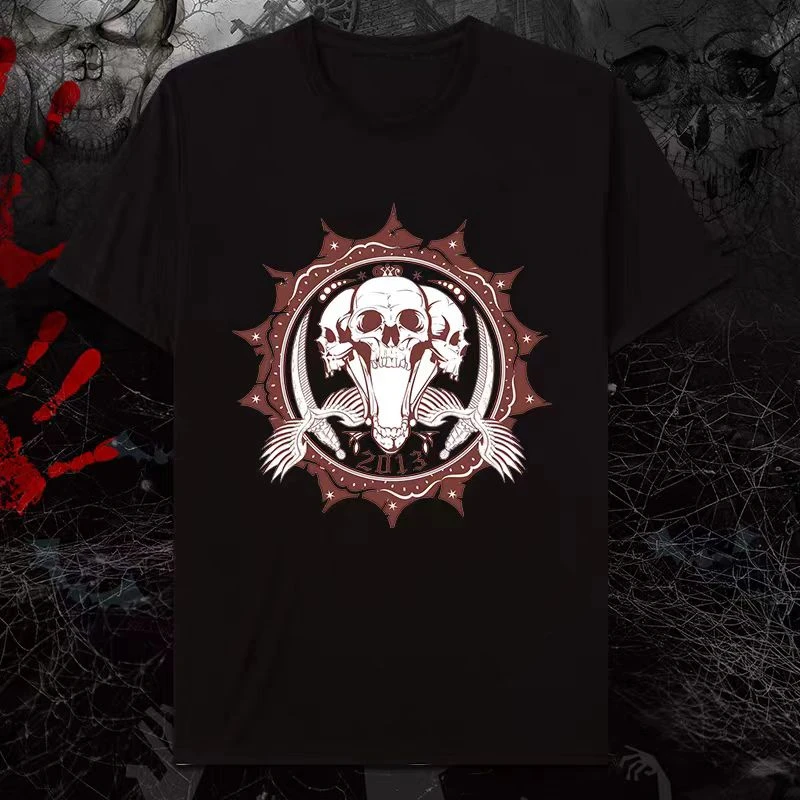 تي شيرت أسود ماركة ملابس الشارع الصيفية لعام 2025 مع طباعة نمط جمجمة Y2K ملابس شارع فضفاضة #6