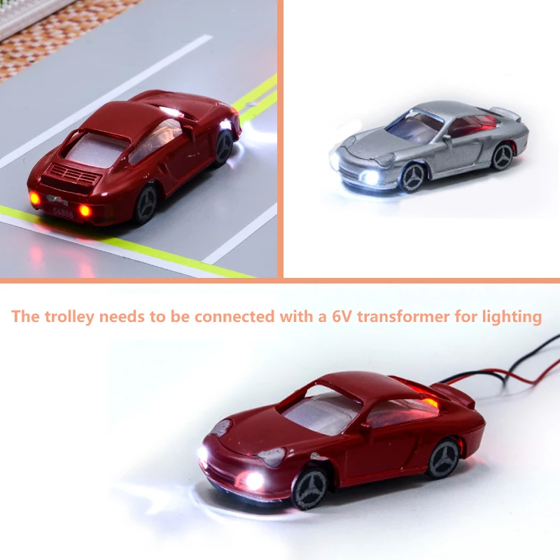 Simulation Miniature 3V Luminous Car Model Scale 1:75-1:200 Vehicle For Building Sand Table Scene Materials Diorama Kits 3Pcs