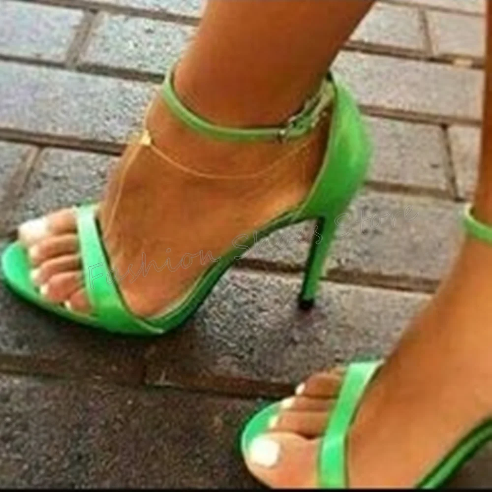 

Green Ankle Buckle Open Toe Sandals Stilettos High Heels High Heel Shoes for Women Fashion Heels 2025 New Zapatos Para Mujere