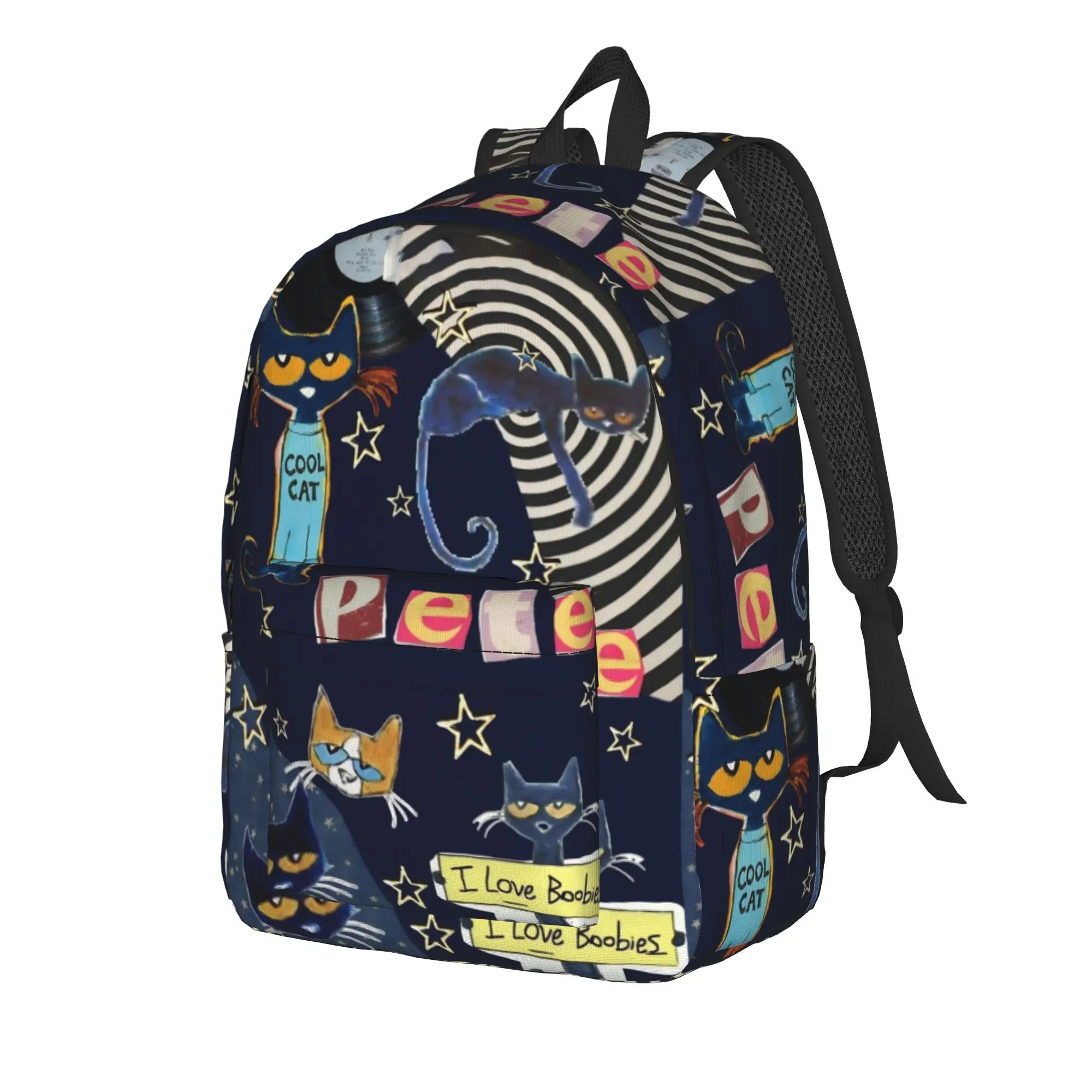 Cartoon Pete the Cat  Backpack for Men Women Fashion Student Work Daypack  College Canvas Bags Gift