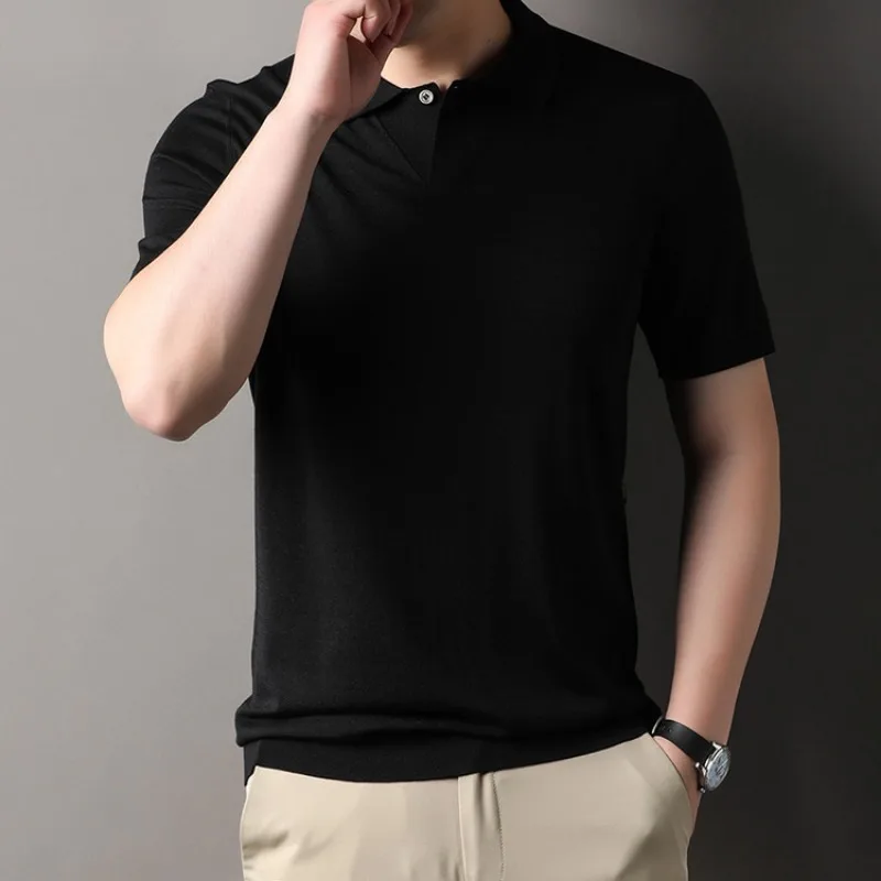 

Luxury Men's Polo Shirts Tshirt with Silk Short Sleeve Old Money Style Casual Top Breathable