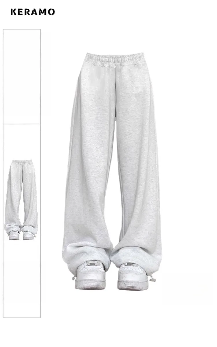 

Women's Casual Wide Leg Elastic Waist Solid Color Sweatpants 2025 Winter Streetwear Baggy Daily Joggers High Waist Pants