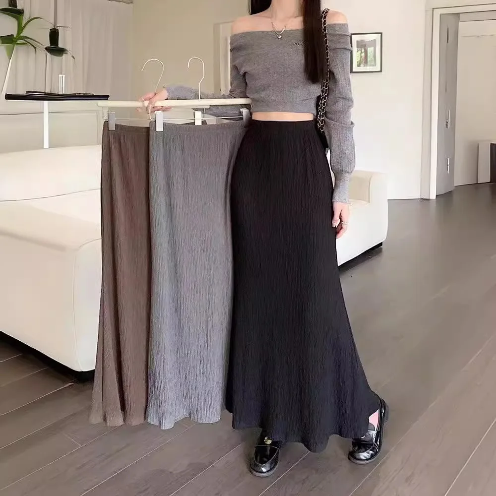 

2024 Spring/Summer Streetwear Skirt Women's French Vintage Pleated A-line Fishtail High Waist Casual Dress