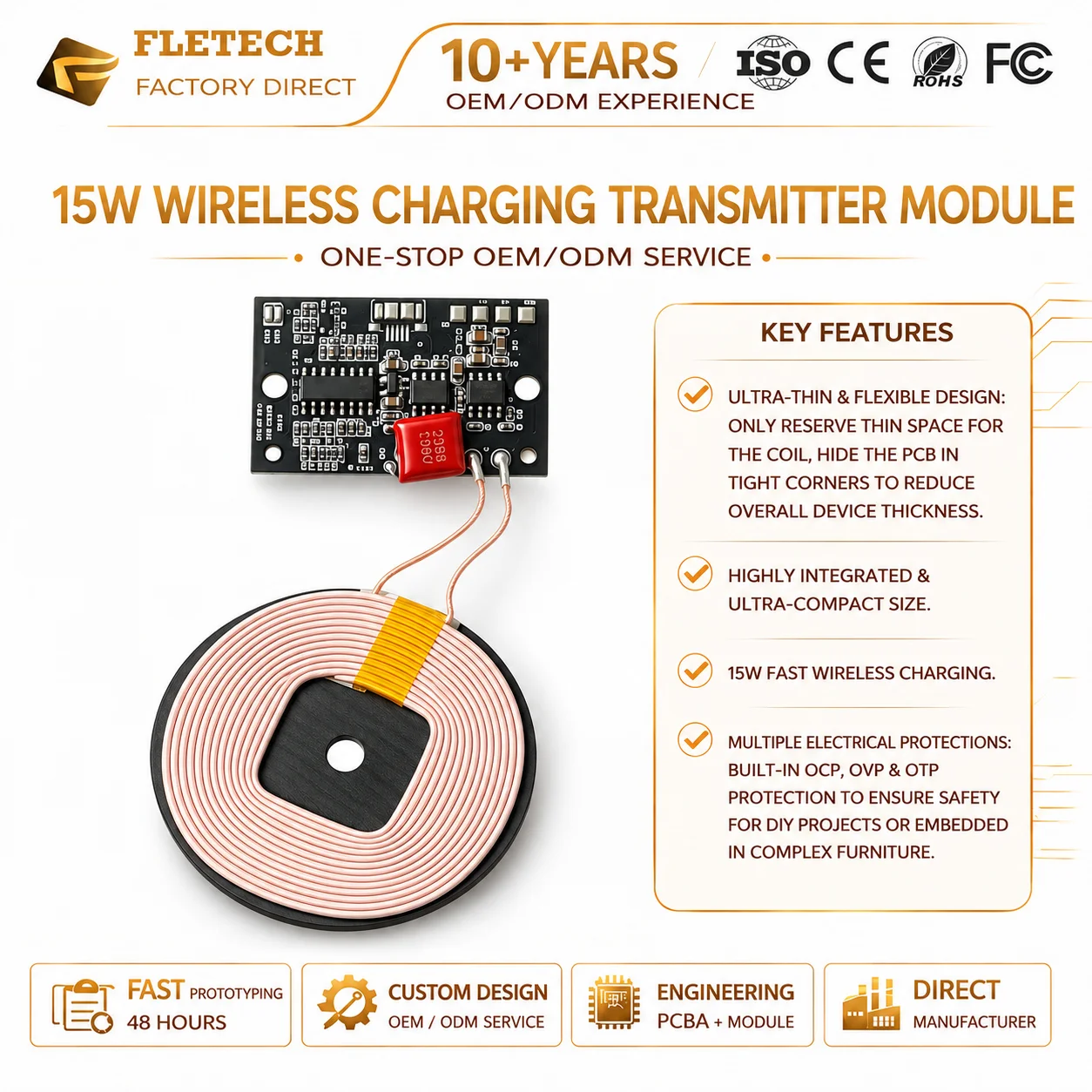 15W Fast Wireless Charging Transmitter Module Qi Charging PCBA Circuit Board Coil Perfect for 3D Printing Electronic DIY Makers