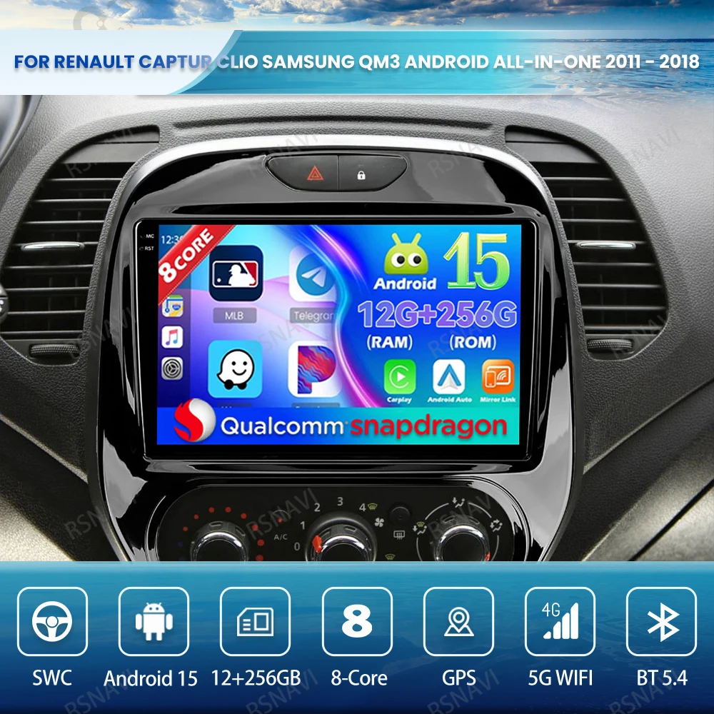 Android 15 Car Radio For Renault Captur CLIO Samsung QM3 Android All-in-one 2011 - 2018 Wireless Carplay Auto GPS DSP Stereo DVD