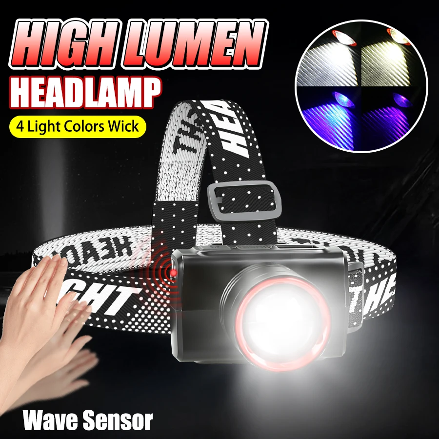 

Мощные светодиодные налобные фонари Белый/теплый свет Перезаряжаемый налобный фонарь Синий/фиолетовый Фонари для обнаружения света Аварийная фара