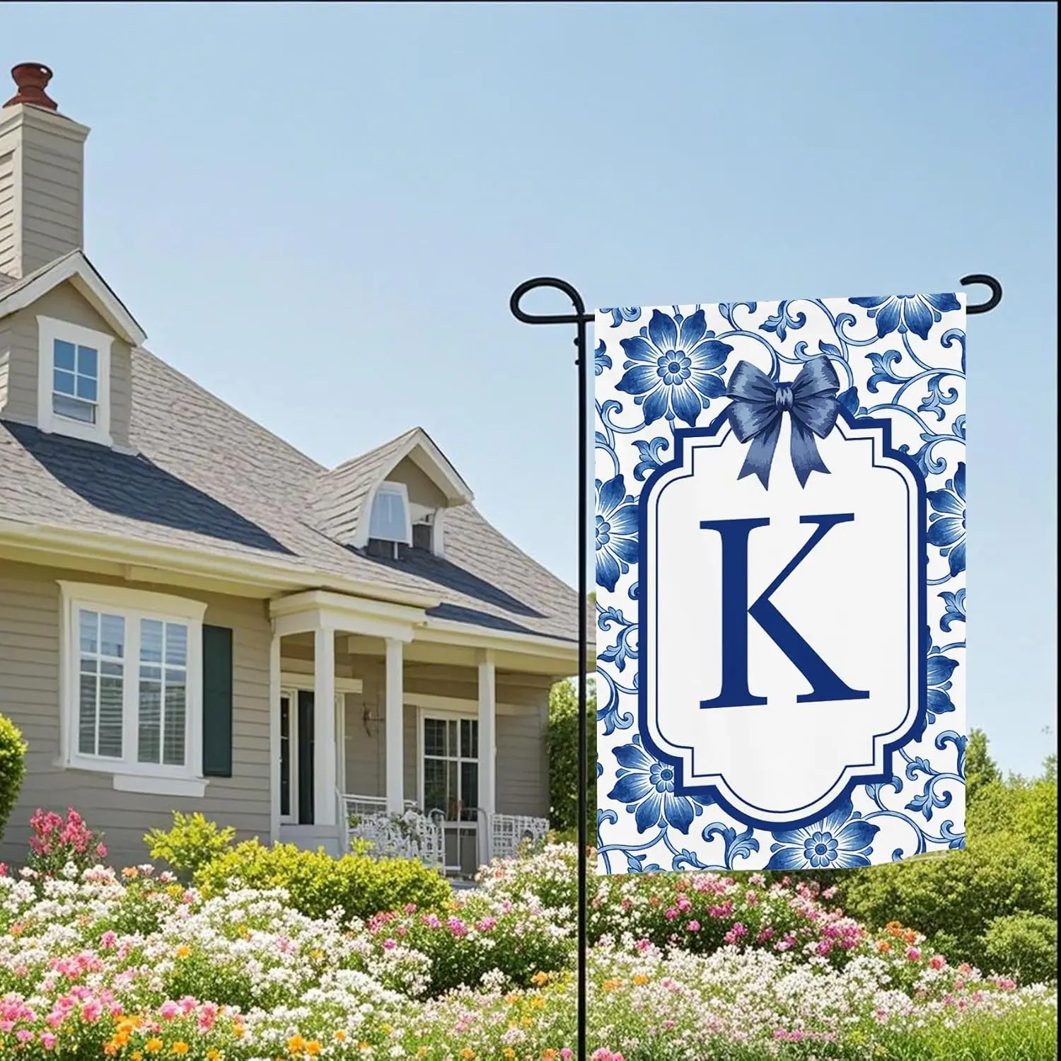 Custom Chinoiserie Garden Flag Double Sided, Personalized Initial Garden Flags for Outside, Spring Floral Welcome Yard Flags ZZM
