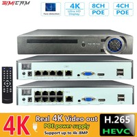 4K 4CH 8CH POE NVR For 8MP 5MP 4MP IP Security Camera CCTV System Audio 4K Input Output Surveillance Video Recorder Face Dete