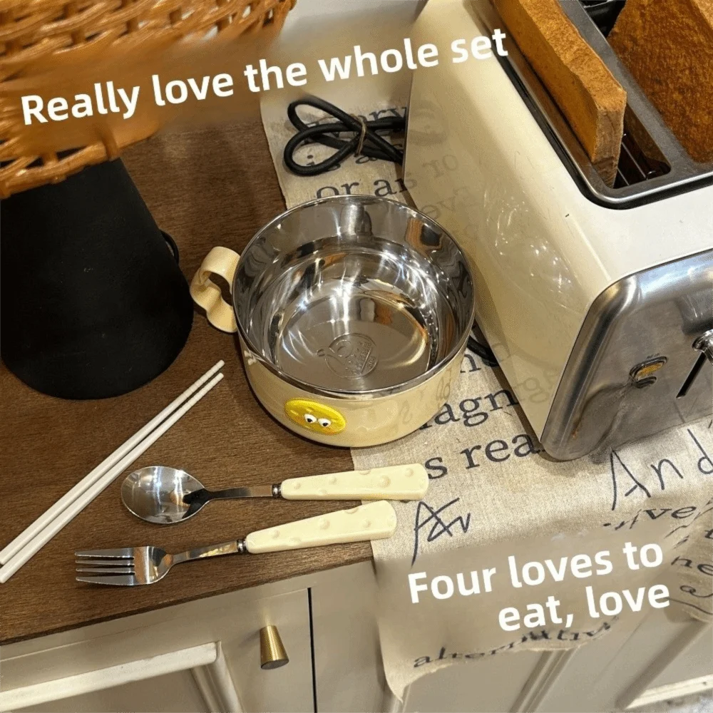 

Drain Instant Noodle Bowl with Lid Large Capicity Stainless Steel Lunch Box Creative Tableware with Fork Food Container