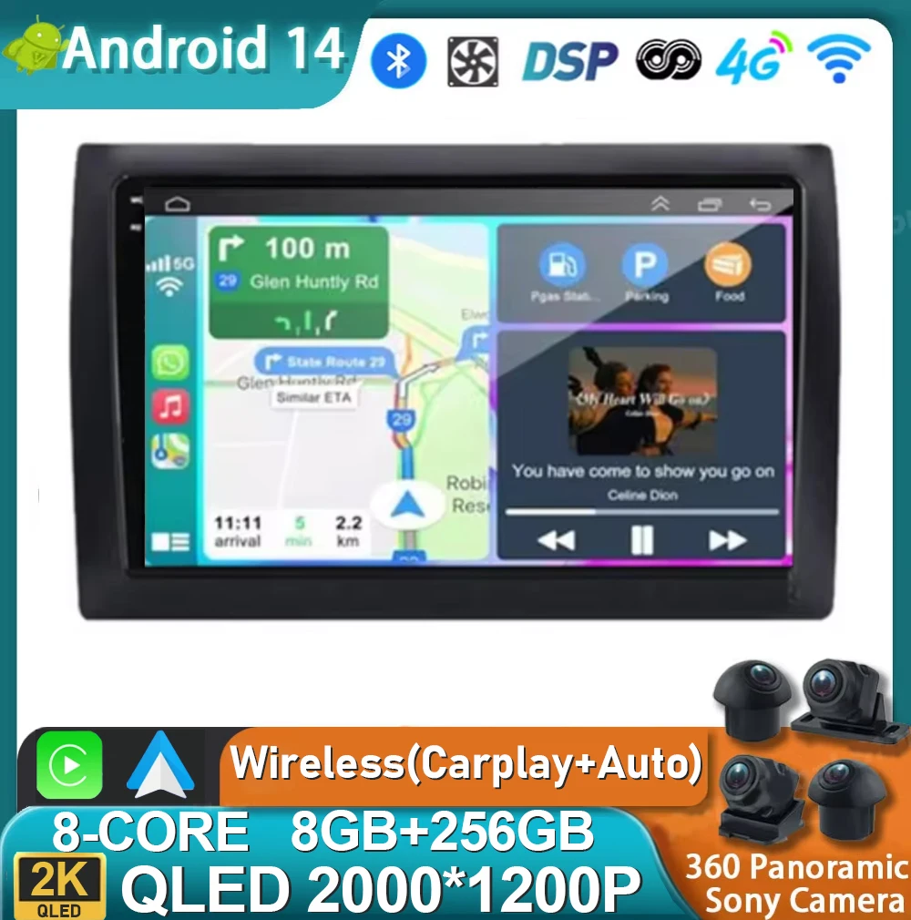 Android 14 For Fiat Stilo 2001 - 2010 2K QLED Android Car Radio Multimedia Video Player GPS Stereo CarPlay 4G Head Unit