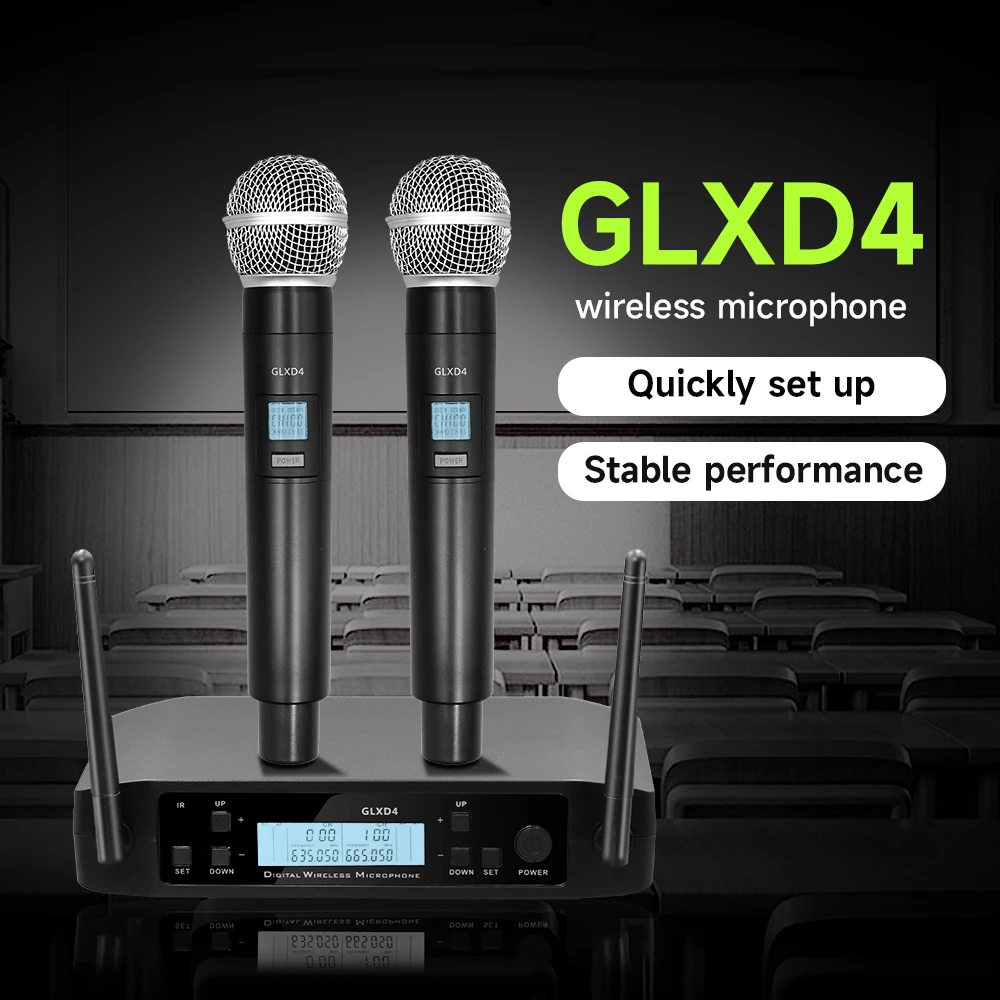 GLXD4 GLXD UHF Dual Beta Handheld Microphone System Portable Audio Player for Karaoke DJ Wireless Mic GLXD24