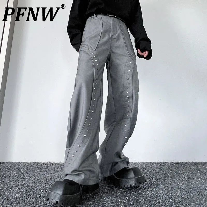 

PFNW Metal Rivet Spliced Men's Casual Pants Tech Wear Male Deconstruction Male Straight Trousers High Street Autumn Chic 28W1286