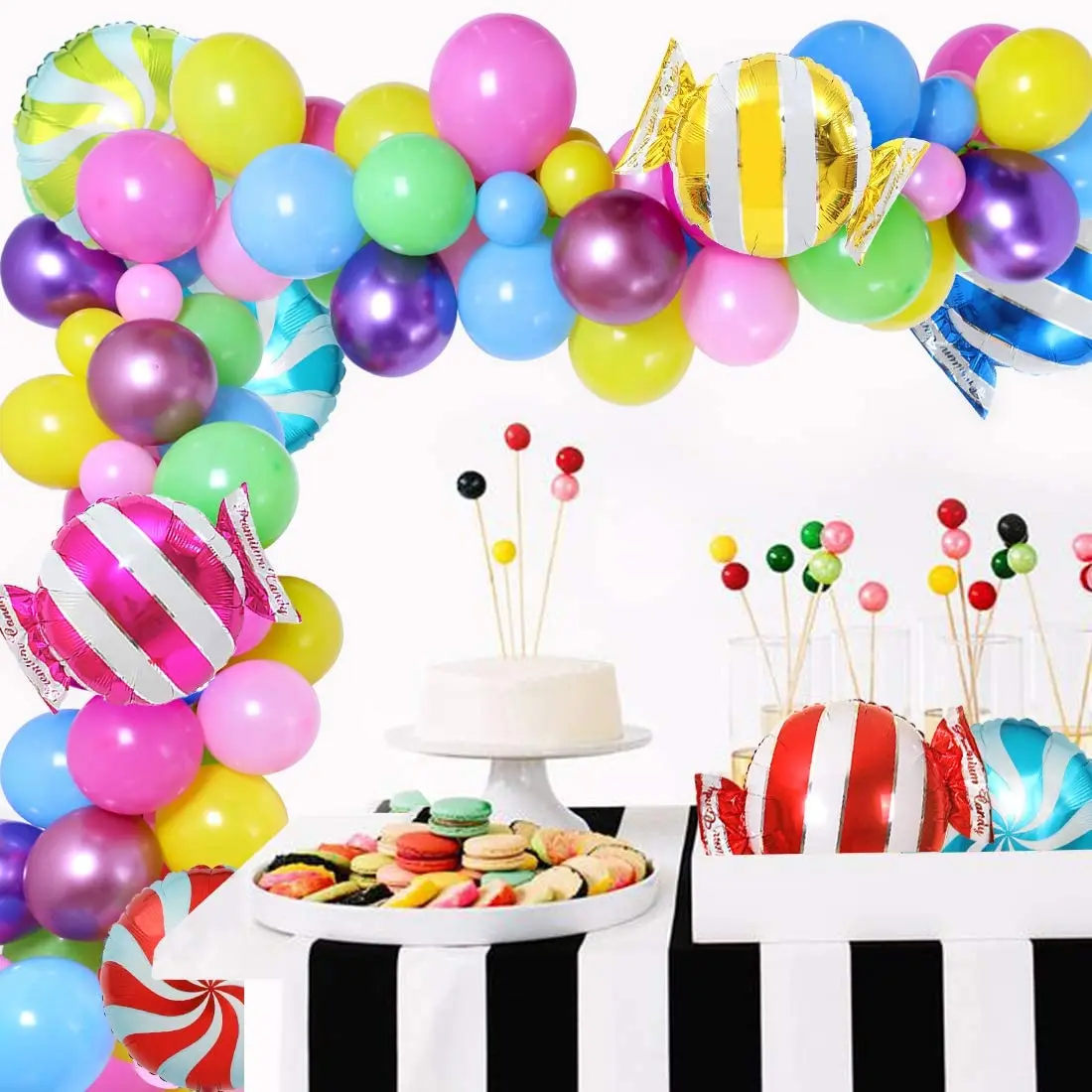 

Candy Balloon Garland Arch Candyland Party Decorations for Birthday Baby Shower Christmas with Sweet Candy Lollipop Balloons