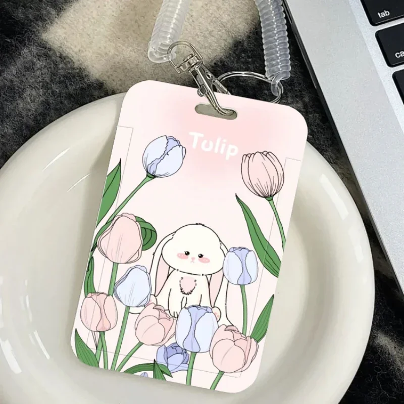 Rabbit Tulip Student Card Holder Suitable For Vertical Card Protector Pouch for Office School ID Credit Cards Bank ID Holders