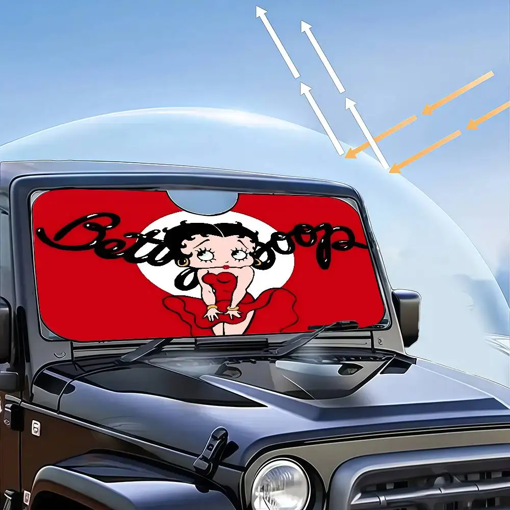 B-Bettys Boops Anime Backdrop Car Sun Shade Front Windshield Coverings Blocker Auto Protector Window Visor Screen Cover view 3
