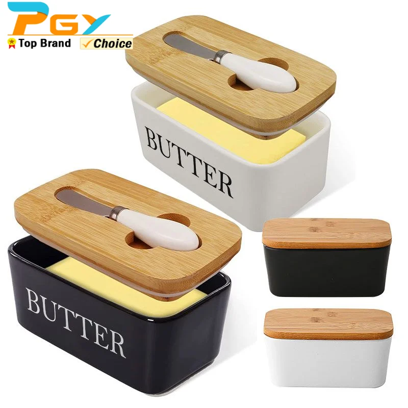 600ml Butter Dish with Lid Ceramics Butter Keeper Container with Knife Butter Crock with Lid for Counter Cheese Storage Boxes