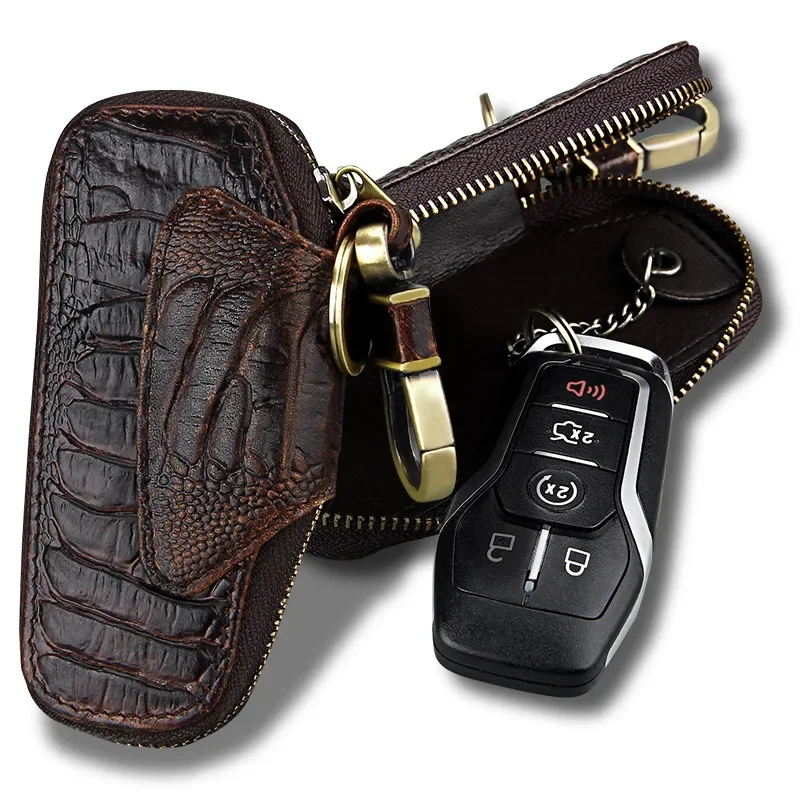 Portafogli per chiavi per auto da uomo e da donna in vera pelle Portachiavi retrò Portachiavi per governante da donna