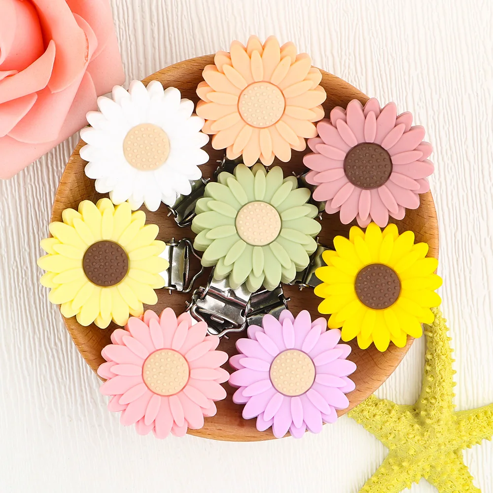 10-50pcs Hot Daisy Sunflower Silicone Metal Clips Wholesale Food Grade DIY For Jewelry Making Handmade Accessories Bag Hat Chain