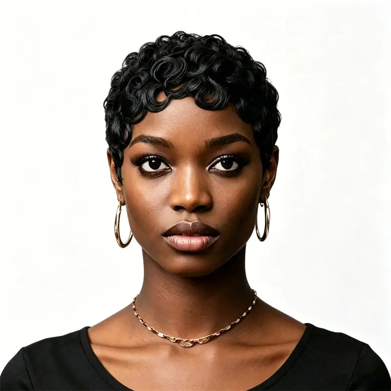 

Short Curly Wig Pixie Cut Wig Full Machine Made Human Hair Wig 100% Human Hair Fashion Soft Smooth Daily Use for Black Women
