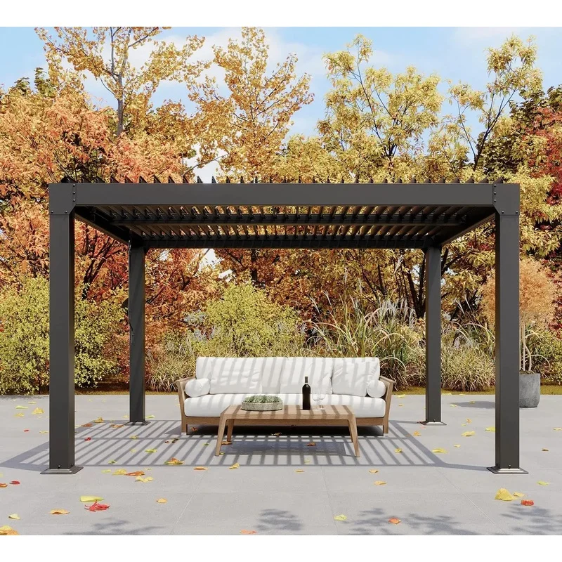 8x8 Pergola Balcony Patio Gazebos with Motorized Roof Aluminum Powder Coated Frame Bioclimatic All Weather