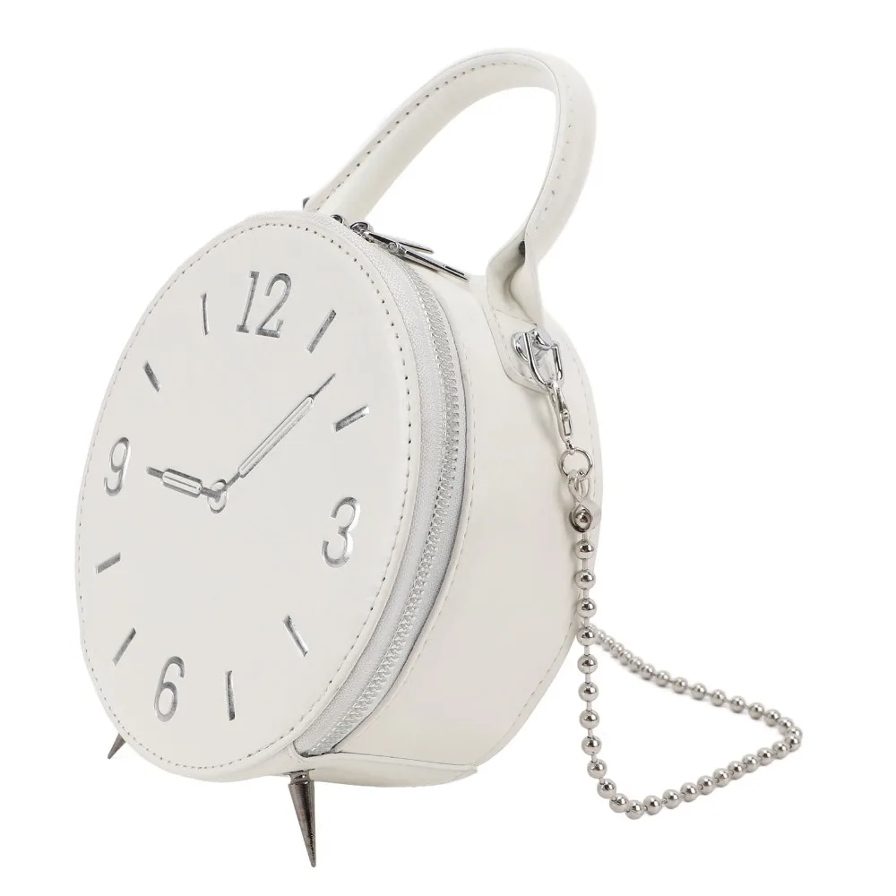 

Прочная сумка через плечо из искусственной кожи с регулируемым ремнем, двусторонней молнией, водонепроницаемая, круглая, в форме часов, для повседневного использования