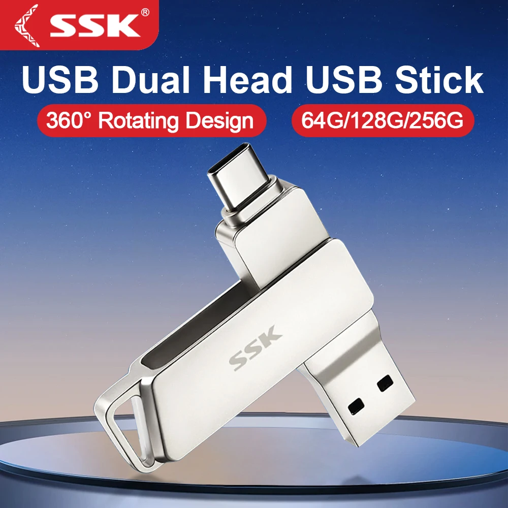 SSK USB-флеш-накопитель 2 в 1 USB 3.2 и USB-C Флэш-накопитель Memory Stick Жесткий диск 64 ГБ/128 ГБ/256 ГБ USB-накопитель для iphone SSK USB-флеш-накопитель 2 в 1 USB 3.2 и USB-C Флэш-накопитель Memory Stick Жесткий диск 64 ГБ/128 ГБ/256 ГБ USB-накопитель для iphone