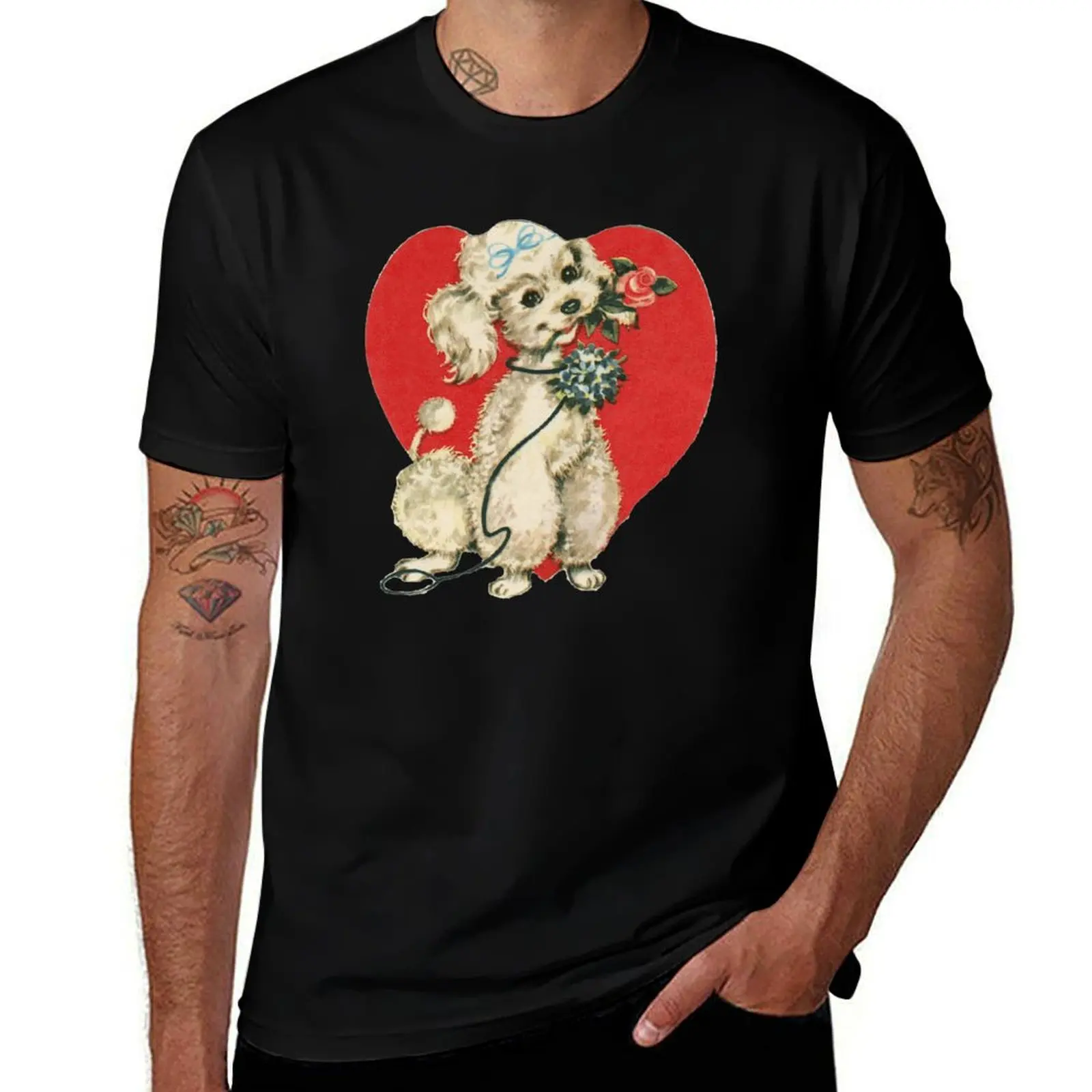 

Cute Dog Valentines day Heart T-Shirt vintage graphic tee tees mens cotton t shirts