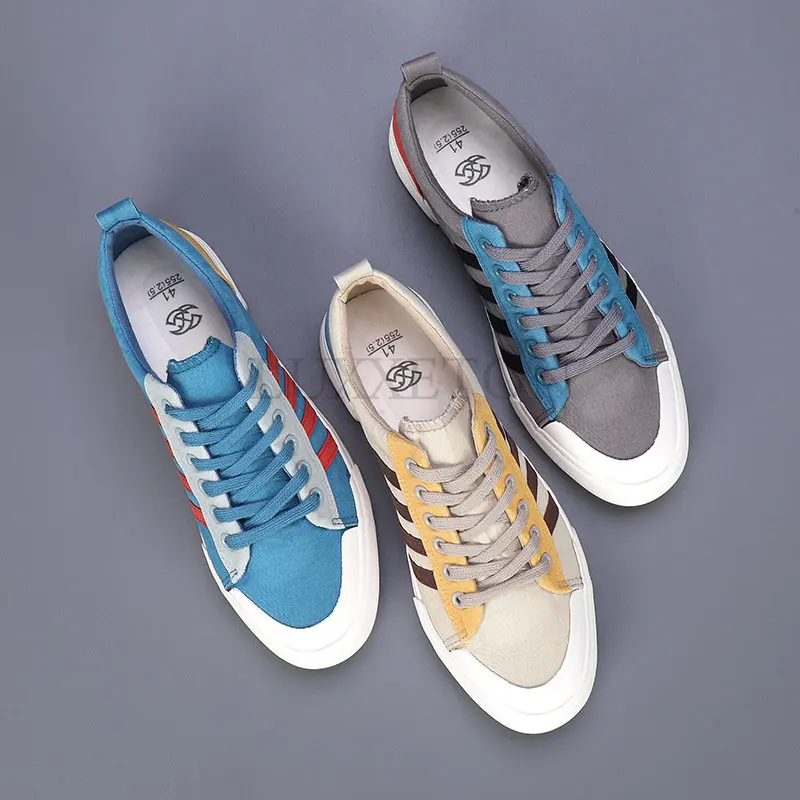 Canvas Shoes New Men Casual Shoes Breathable Wear-resistant Shoes Comfortable Round Toe Lace-up Flat Shoes Zapatos Hombre