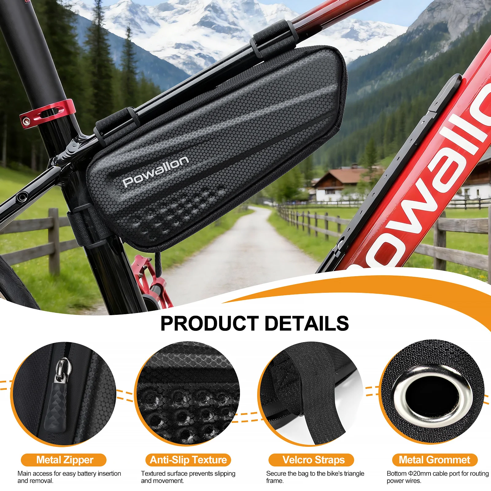 Wasserdichte Hartschalen-E-Bike-Dreieck-Akkutasche, 2 Stile Elektrofahrrad-Rahmenrohr-Akku-Aufbewahrungstasche für E-Bikes – Detail 5