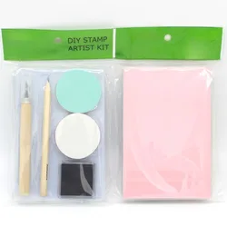 Carving Rubber Stamp Novice DIY Material Set,Including Removable Rubber,Sulfuric Acid Paper,Printing Table, Pencil,Carving Knife