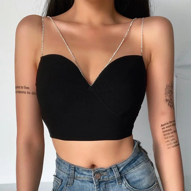 

2023 Sexy Spaghetti Strap Slim Cropped Top Women Summer Casual Backless Skinny Black Streetwear Sleeveless Camisole